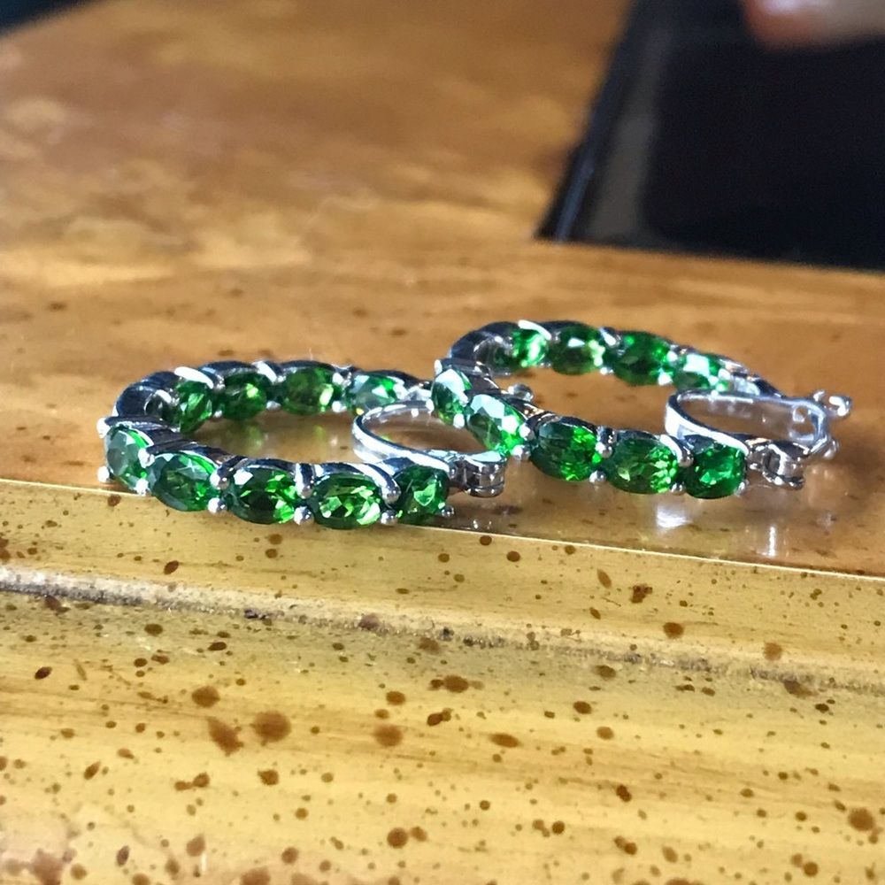 Natural Chrome Diopside Sterling Silver Hoop Earrings